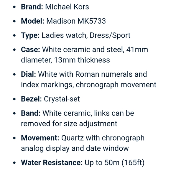 Michael Kors Madison white ceramic watch MK5733 - Picture 2 of 5